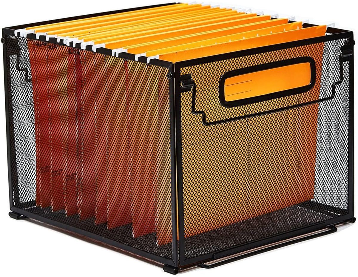 Letter Size Metal Hanging File Folder Organizer Crate Basket,Black
