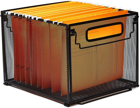Letter Size Metal Hanging File Folder Organizer Crate Basket,Black