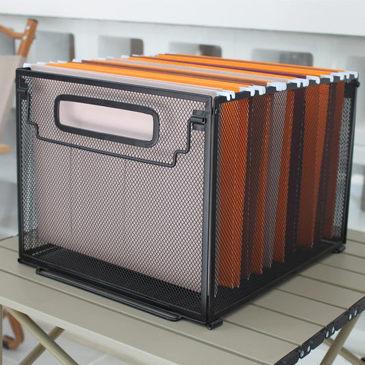 Letter Size Metal Hanging File Folder Organizer Crate Basket,Black