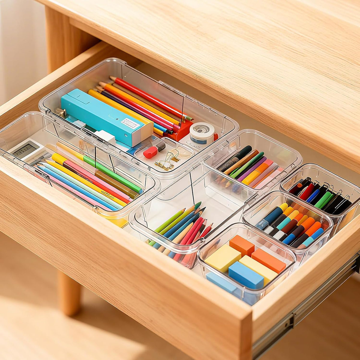 14Pcs Expandable Clear Drawer Organizers, Desk Drawer Organizer Set, Acrylic Organizer Bins for Kitchen, Bathroom, Office, Makeup, 3-Size acrylic organizers & Vanity Organizer Trays