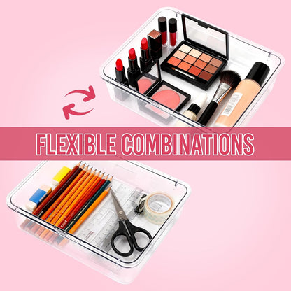 14Pcs Expandable Clear Drawer Organizers, Desk Drawer Organizer Set, Acrylic Organizer Bins for Kitchen, Bathroom, Office, Makeup, 3-Size acrylic organizers & Vanity Organizer Trays