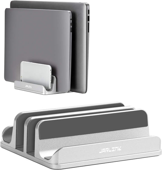 4-in-1 Adjustable Vertical Laptop Stand, Aluminum Holder, Silver