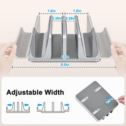 4-in-1 Adjustable Vertical Laptop Stand, Aluminum Holder, Silver