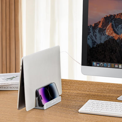 4-in-1 Adjustable Vertical Laptop Stand, Aluminum Holder, Silver