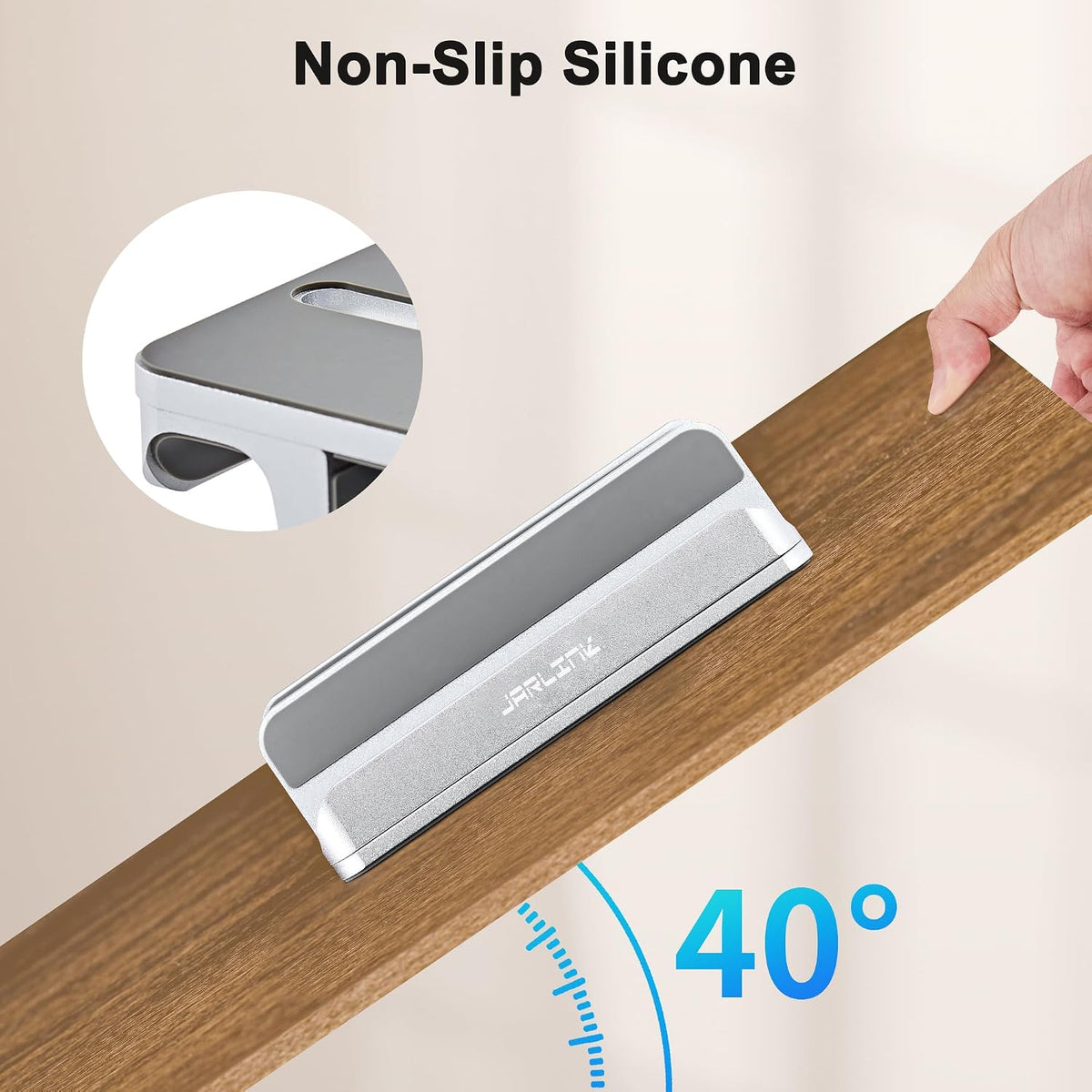 4-in-1 Adjustable Vertical Laptop Stand, Aluminum Holder, Silver