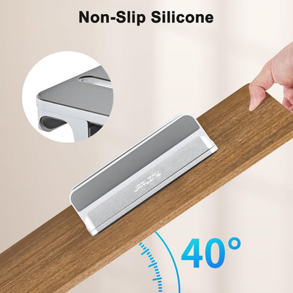 4-in-1 Adjustable Vertical Laptop Stand, Aluminum Holder, Silver