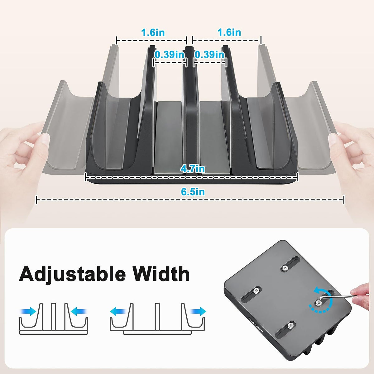 4-in-1 Adjustable Vertical Laptop Stand, Aluminum Holder, Silver