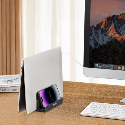 4-in-1 Adjustable Vertical Laptop Stand, Aluminum Holder, Silver