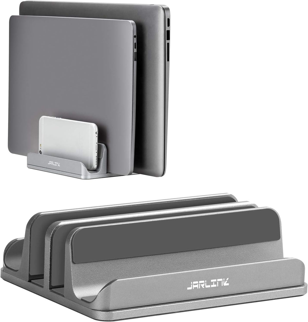 4-in-1 Adjustable Vertical Laptop Stand, Aluminum Holder, Silver