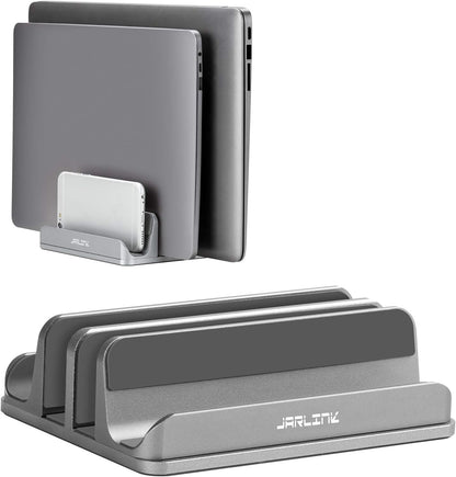 4-in-1 Adjustable Vertical Laptop Stand, Aluminum Holder, Silver