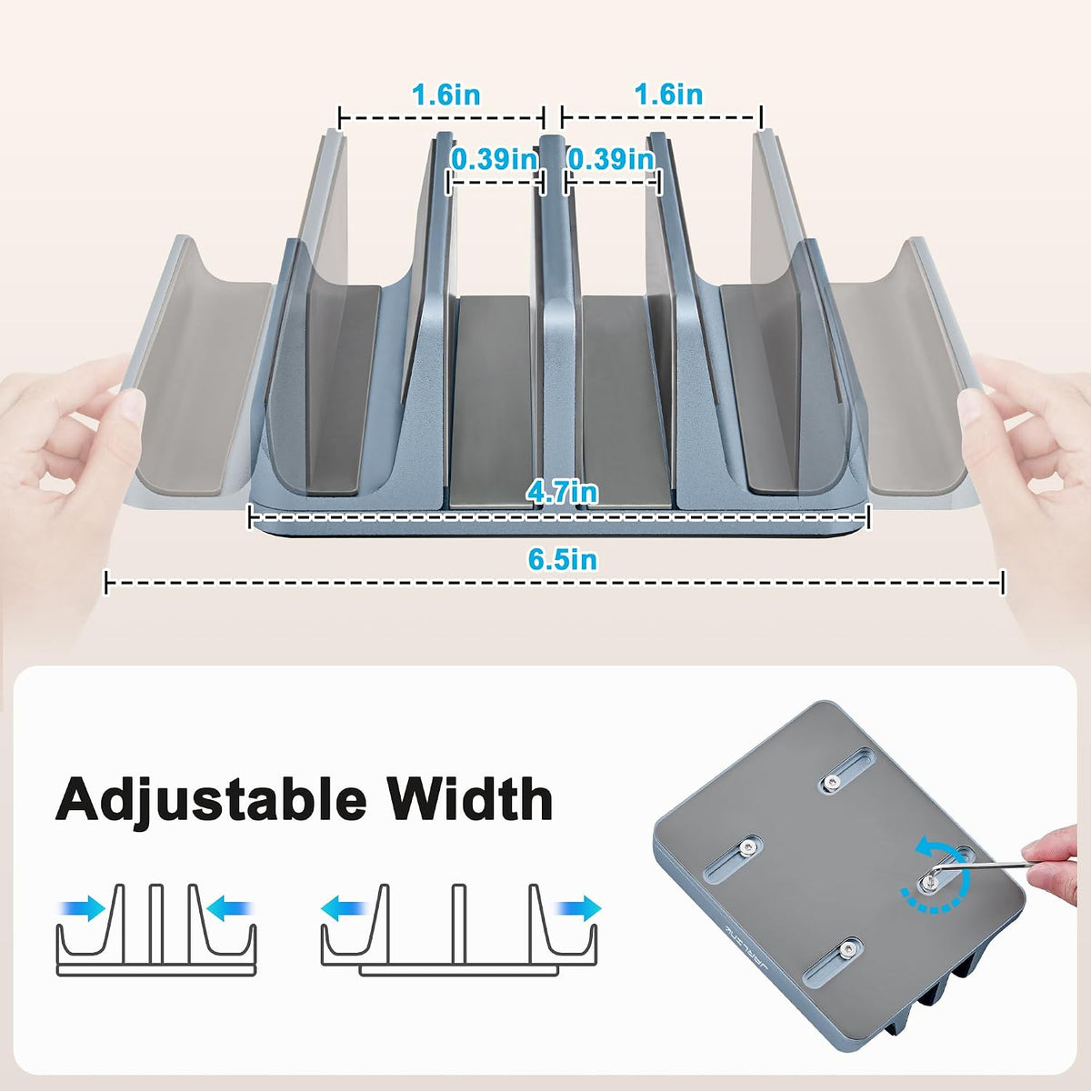 4-in-1 Adjustable Vertical Laptop Stand, Aluminum Holder, Silver