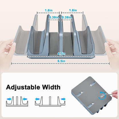 4-in-1 Adjustable Vertical Laptop Stand, Aluminum Holder, Silver
