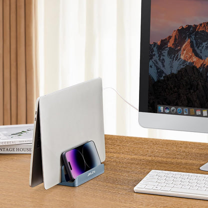 4-in-1 Adjustable Vertical Laptop Stand, Aluminum Holder, Silver