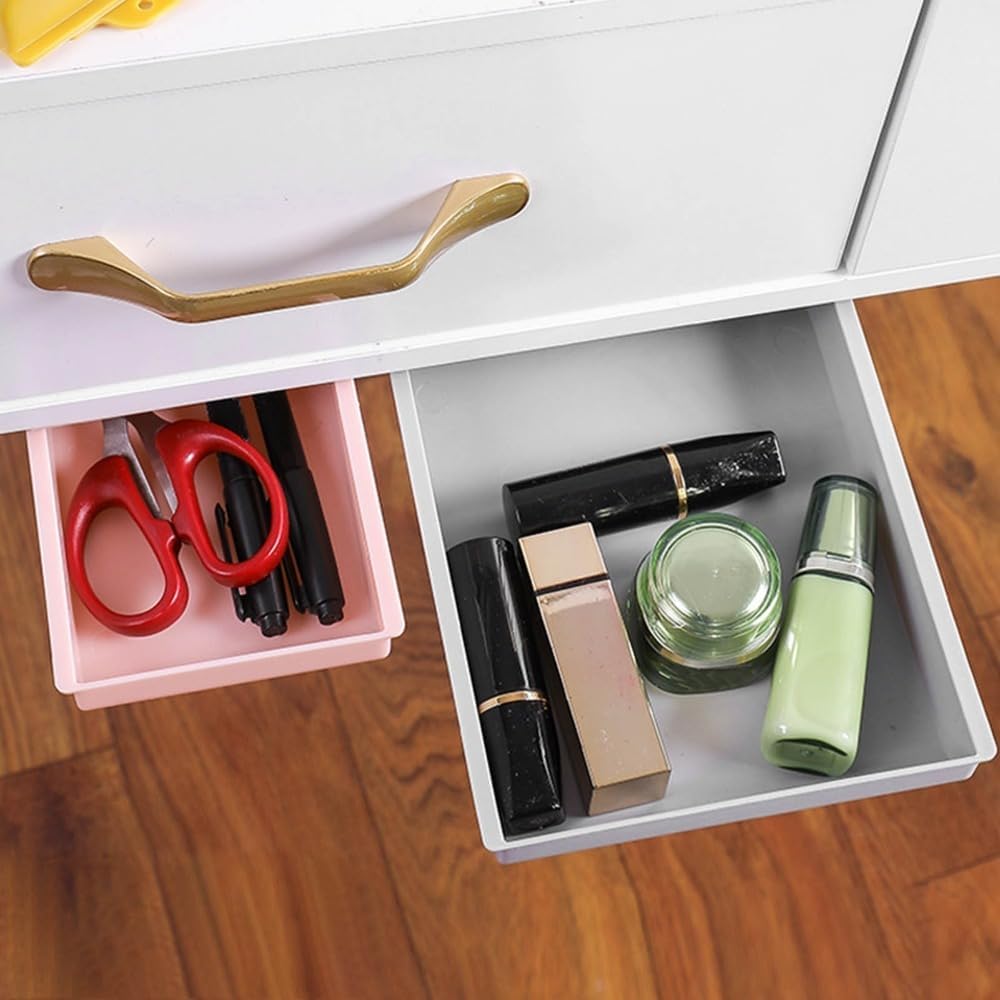 Under Desk Drawer Storage Box 9.84in – Hidden Self-Adhesive Box for Stationery and Makeup, Leak-Proof ABS Plastic Organizer(S)