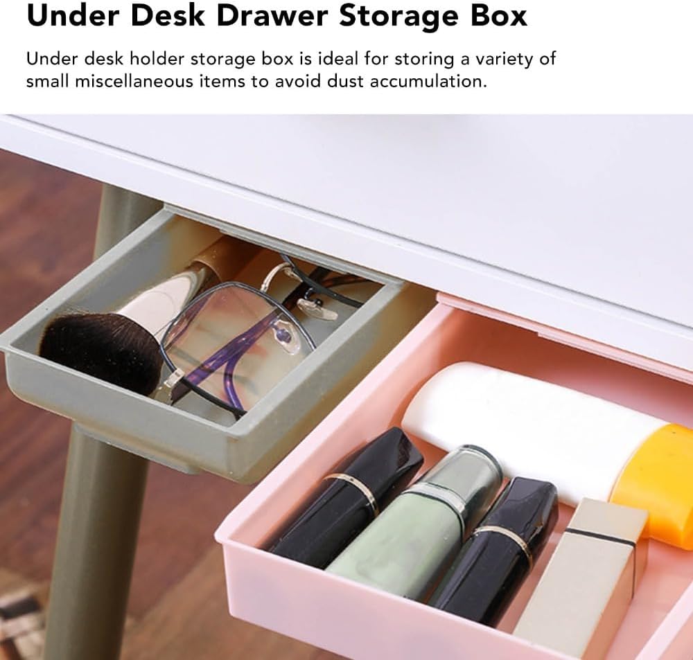 Under Desk Drawer Storage Box 9.84in – Hidden Self-Adhesive Box for Stationery and Makeup, Leak-Proof ABS Plastic Organizer(S)