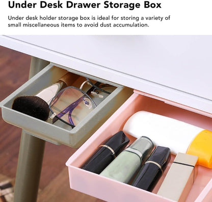 Under Desk Drawer Storage Box 9.84in – Hidden Self-Adhesive Box for Stationery and Makeup, Leak-Proof ABS Plastic Organizer(S)