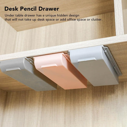 Under Desk Drawer Storage Box 9.84in – Hidden Self-Adhesive Box for Stationery and Makeup, Leak-Proof ABS Plastic Organizer(S)