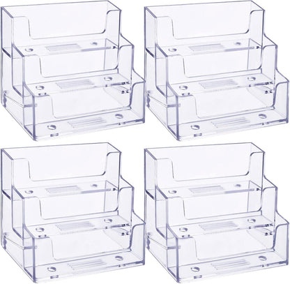 2 Pieces Business Card Holder for Desk 3 Tier Clear Acrylic Stand