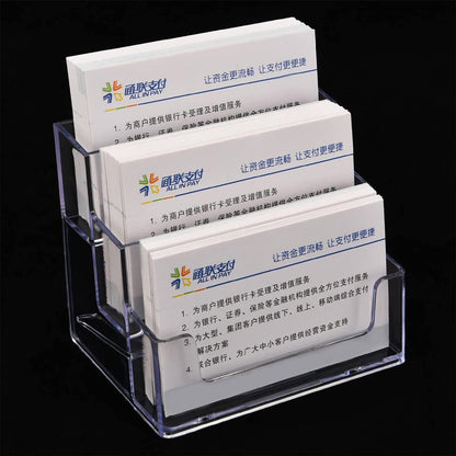 2 Pieces Business Card Holder for Desk 3 Tier Clear Acrylic Stand