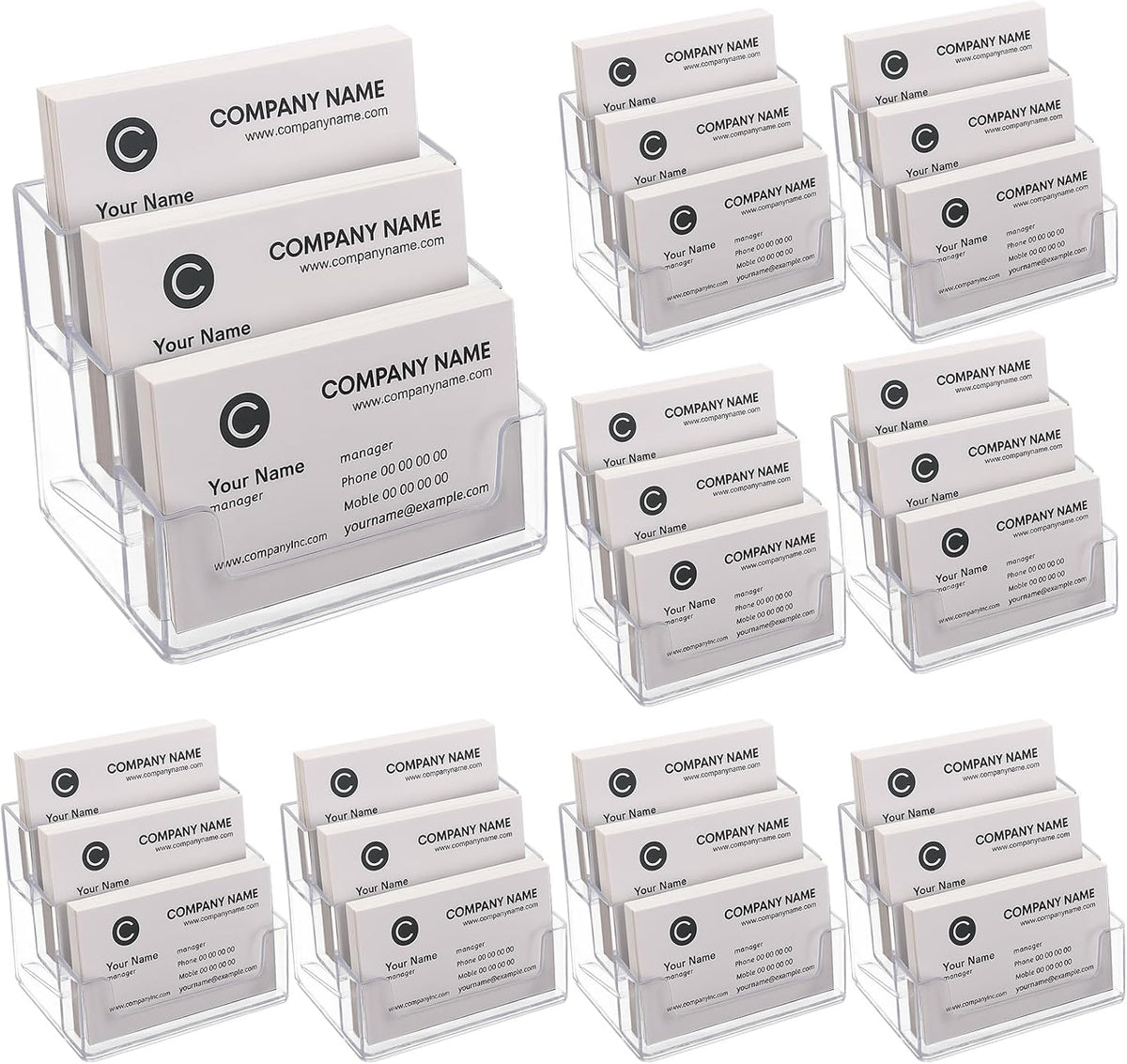 2 Pieces Business Card Holder for Desk 3 Tier Clear Acrylic Stand