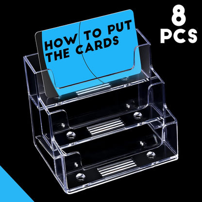 2 Pieces Business Card Holder for Desk 3 Tier Clear Acrylic Stand