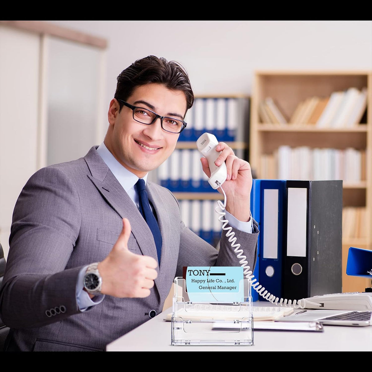 2 Pieces Business Card Holder for Desk 3 Tier Clear Acrylic Stand