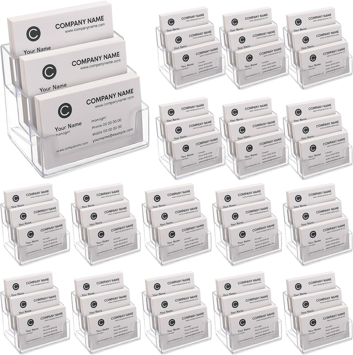 2 Pieces Business Card Holder for Desk 3 Tier Clear Acrylic Stand