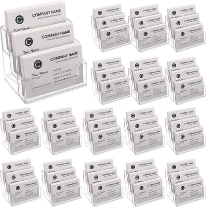 2 Pieces Business Card Holder for Desk 3 Tier Clear Acrylic Stand