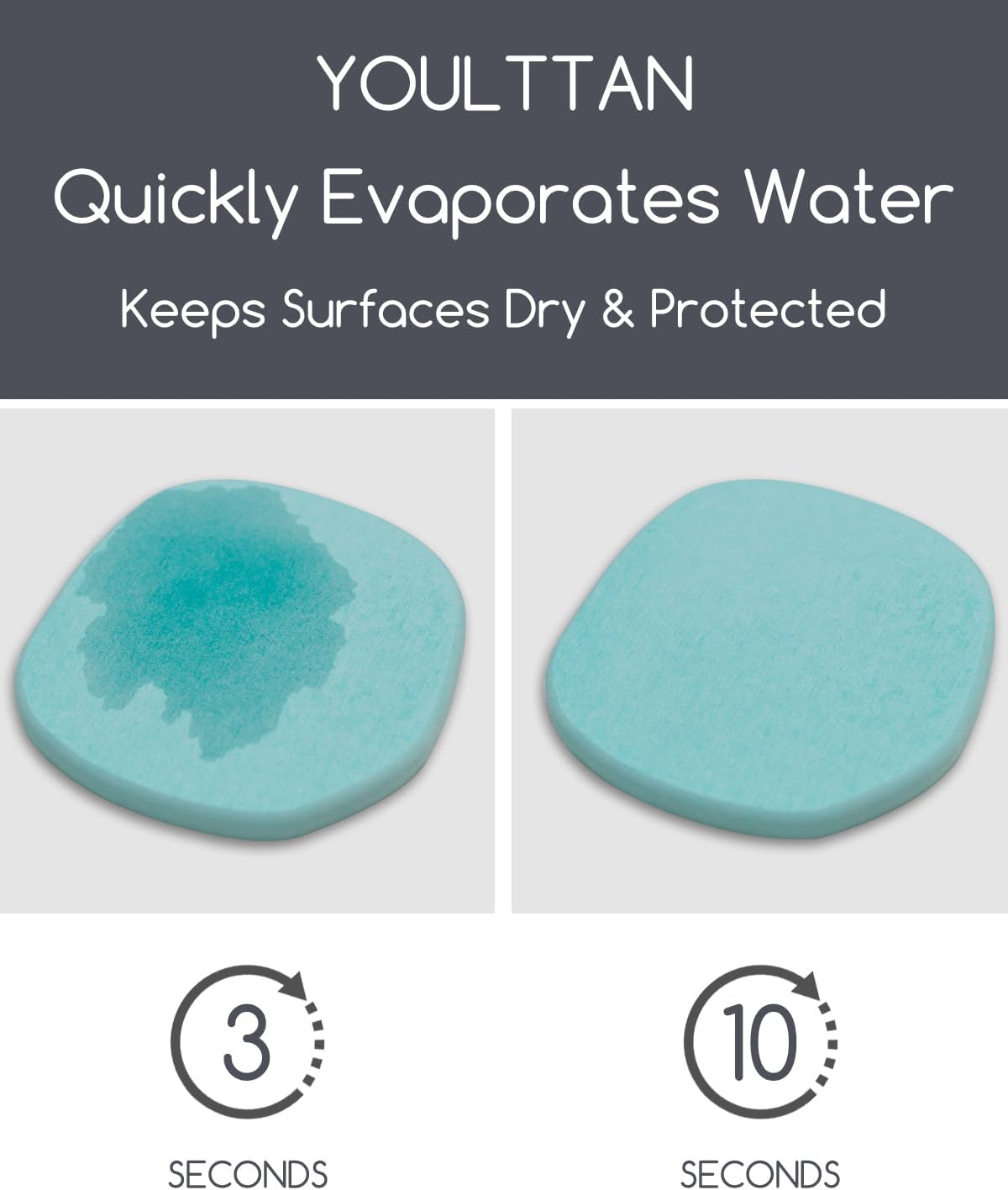 Diatomaceous Earth Coasters,3.9"x3.9", Quick-Dry, Absorbent, Heat-Resistant, Modern Stone Design, Dark Gray, Irregular Shape (2, Blue)