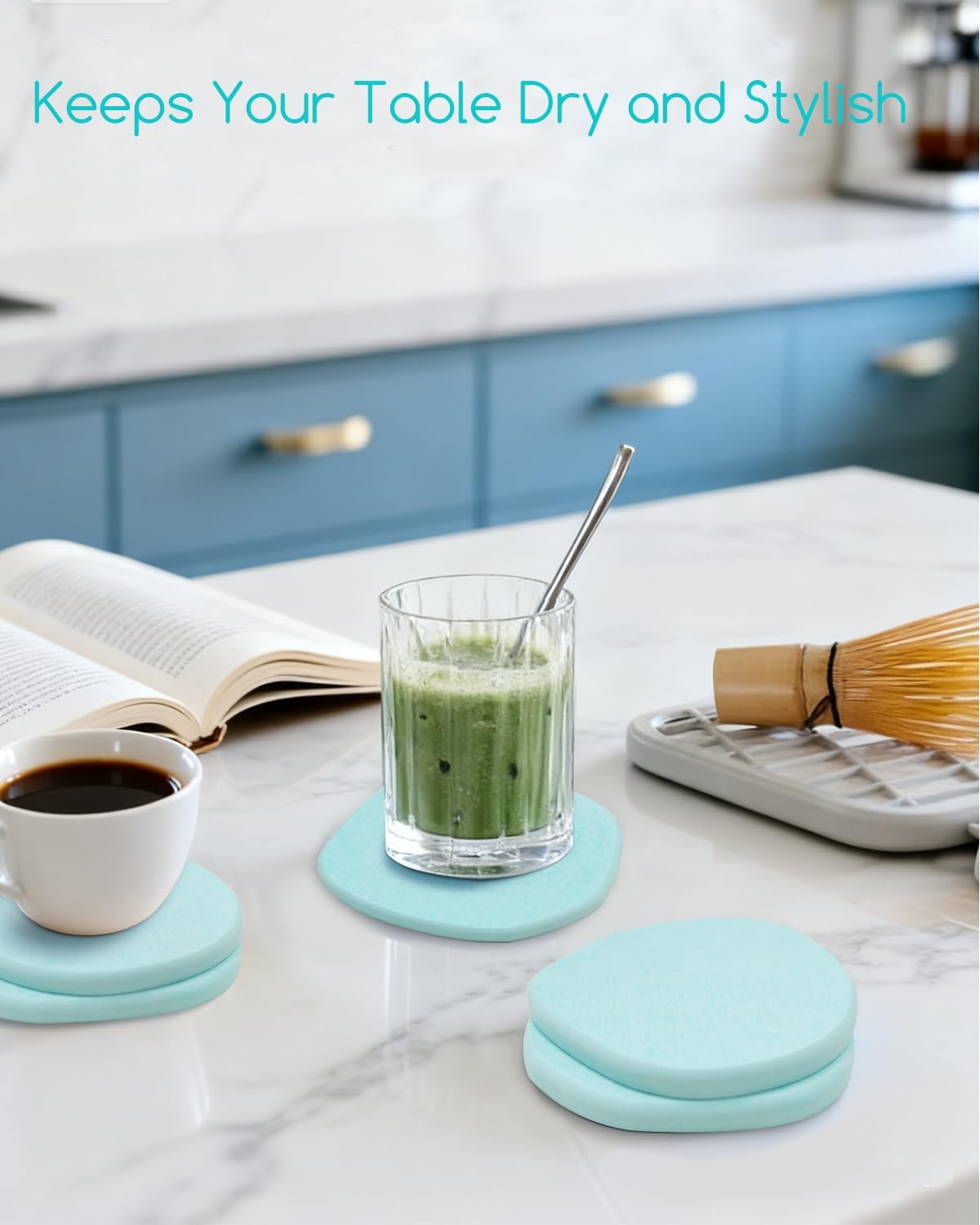Diatomaceous Earth Coasters,3.9"x3.9", Quick-Dry, Absorbent, Heat-Resistant, Modern Stone Design, Dark Gray, Irregular Shape (2, Blue)