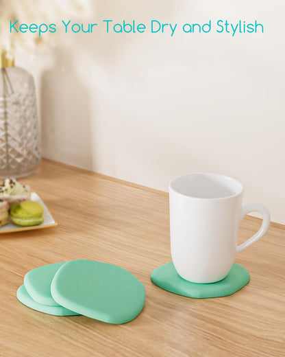 Diatomaceous Earth Coasters,3.9"x3.9", Quick-Dry, Absorbent, Heat-Resistant, Modern Stone Design, Dark Gray, Irregular Shape (2, Blue)