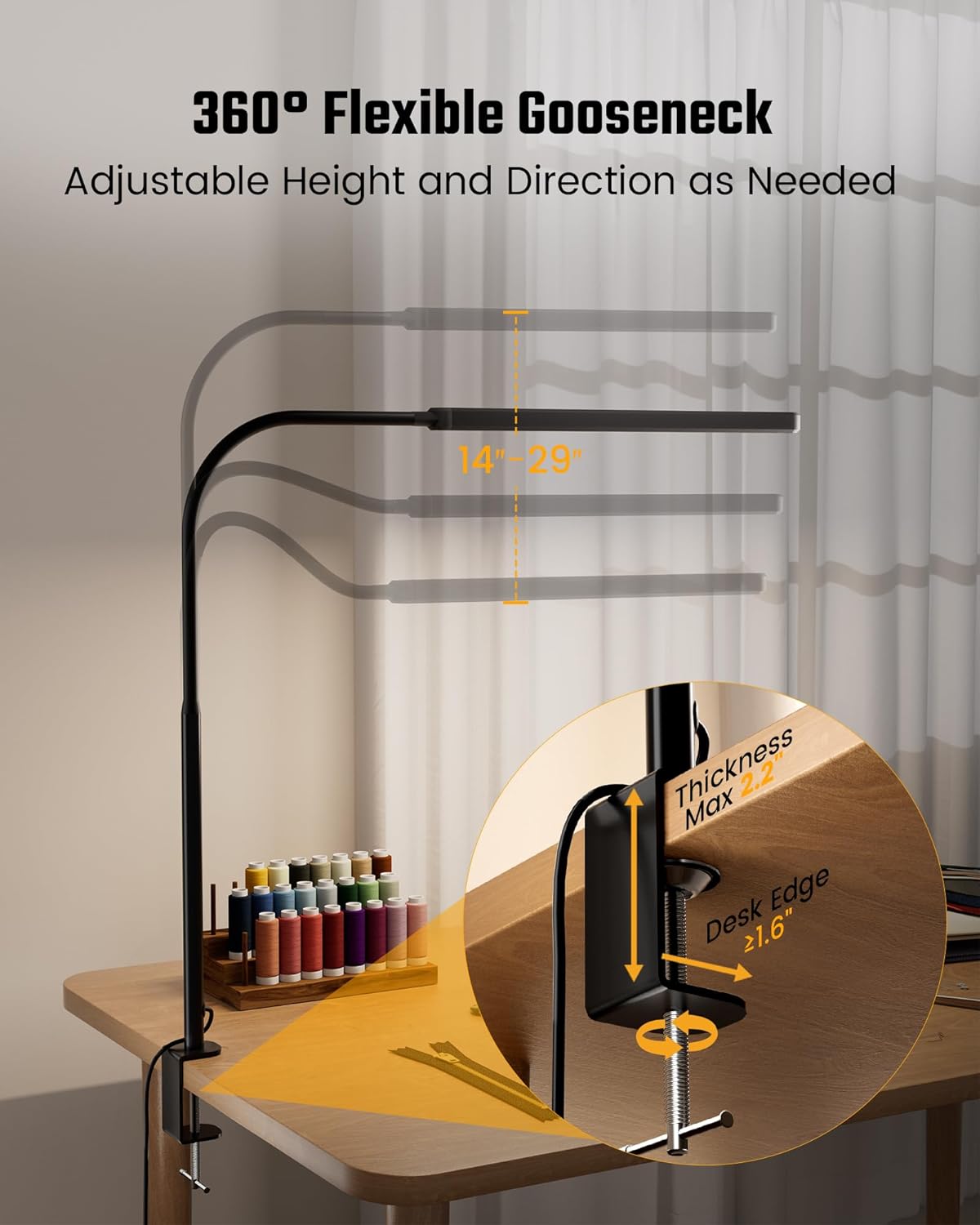 Eye-Caring LED Desk Lamp Work Lamp Office Lamp with Side Clamp