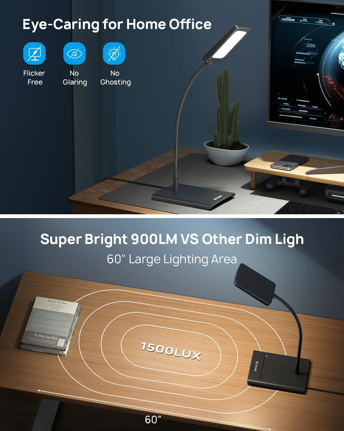 TROND Desk Lamp, Dimmable Eye-Caring Table Lamp, Memory Function, Black