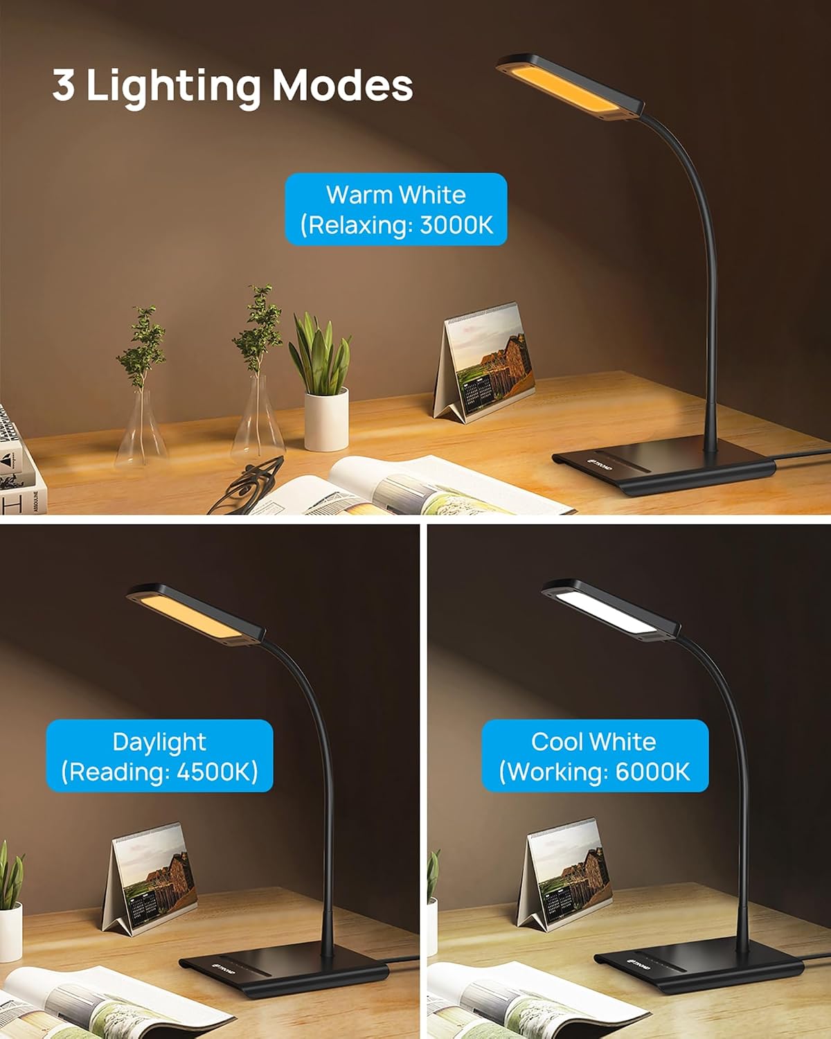 TROND Desk Lamp, Dimmable Eye-Caring Table Lamp, Memory Function, Black
