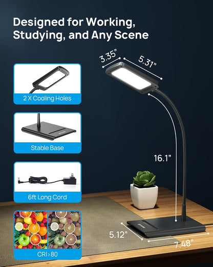 TROND Desk Lamp, Dimmable Eye-Caring Table Lamp, Memory Function, Black
