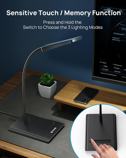 TROND Desk Lamp, Dimmable Eye-Caring Table Lamp, Memory Function, Black
