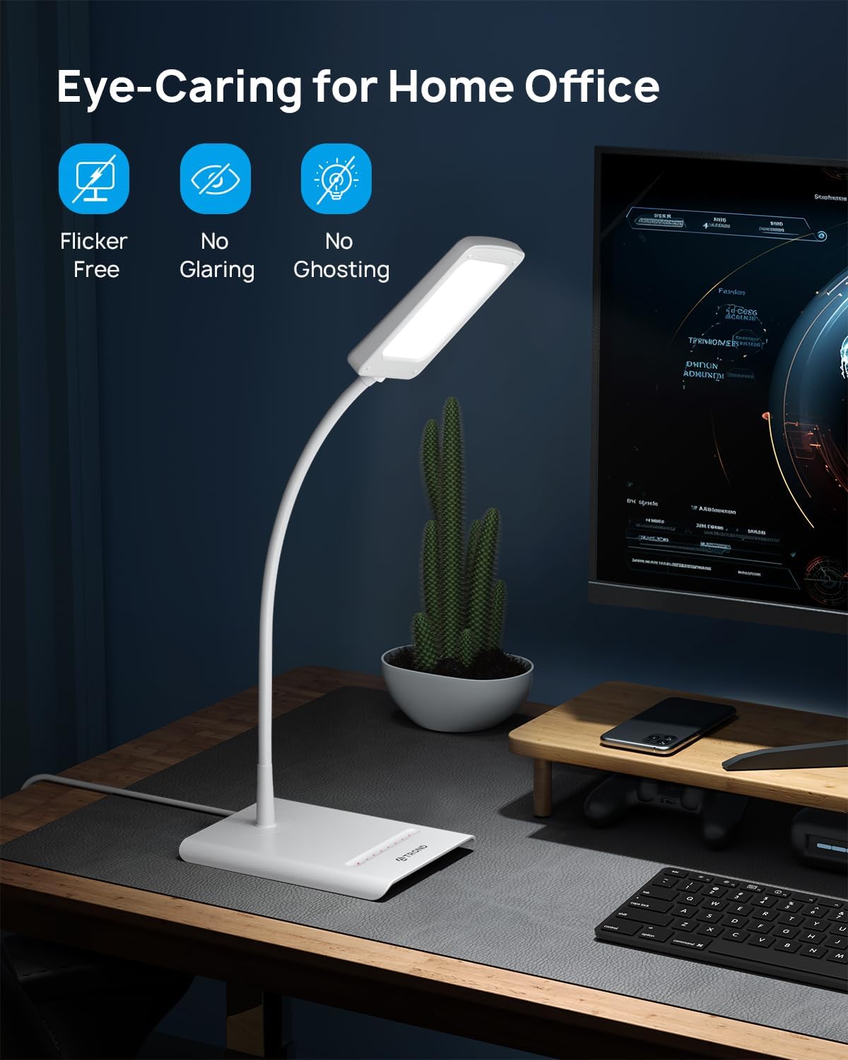 TROND Desk Lamp, Dimmable Eye-Caring Table Lamp, Memory Function, Black