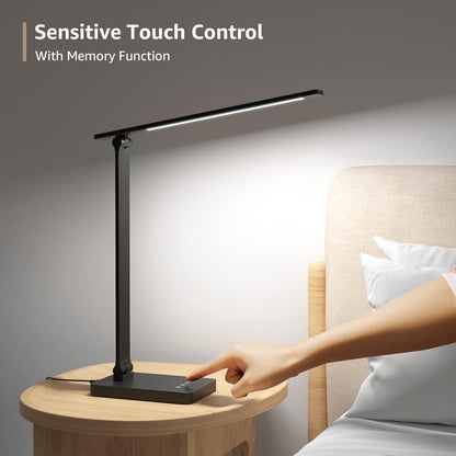 Desk Lamp with USB Charging Port for Home Office, 650LM 9.5W, Black