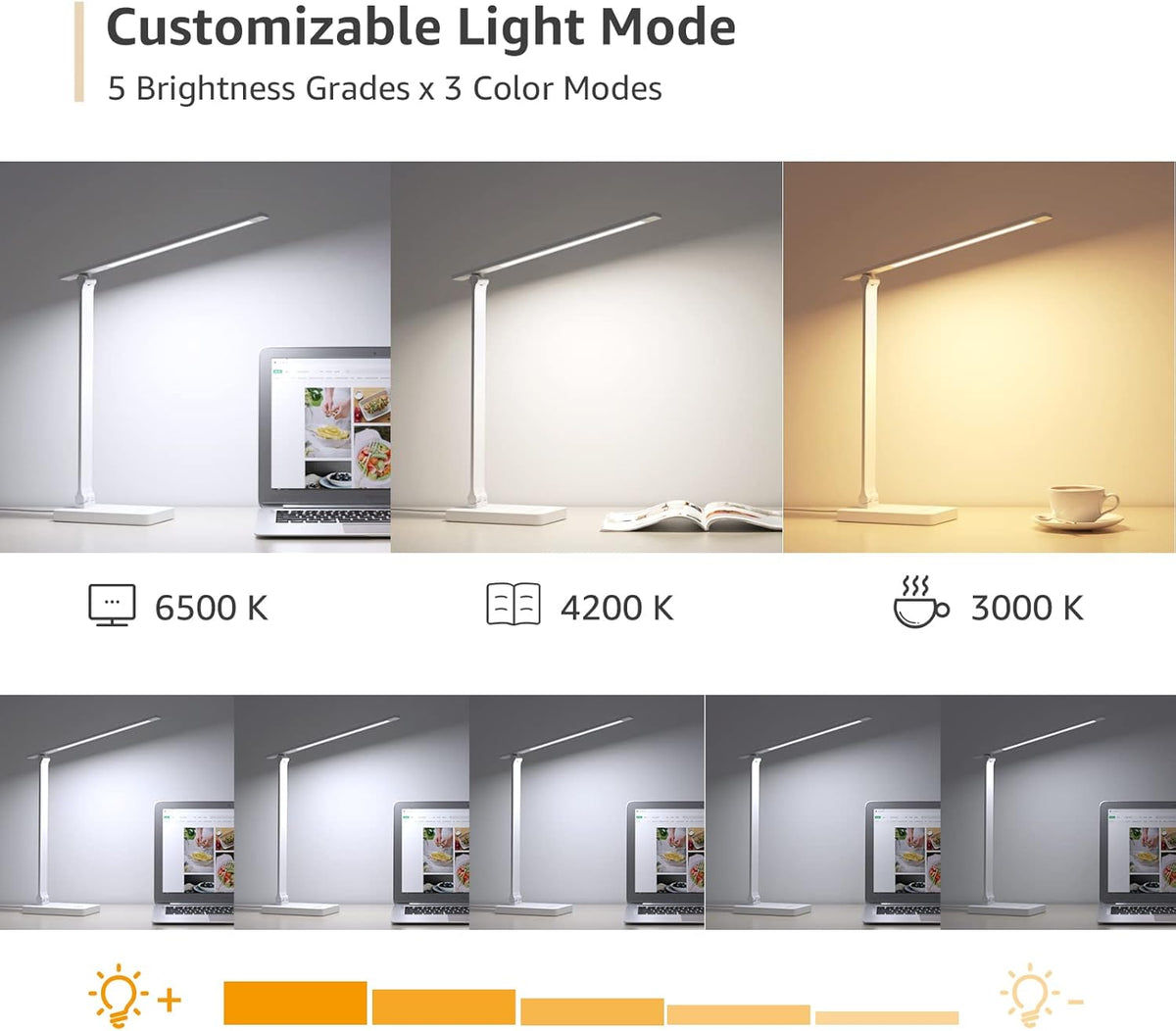 Desk Lamp with USB Charging Port for Home Office, 650LM 9.5W, Black