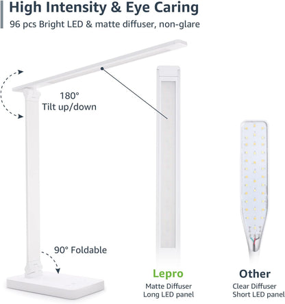 Desk Lamp with USB Charging Port for Home Office, 650LM 9.5W, Black