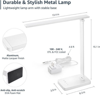 Desk Lamp with USB Charging Port for Home Office, 650LM 9.5W, Black