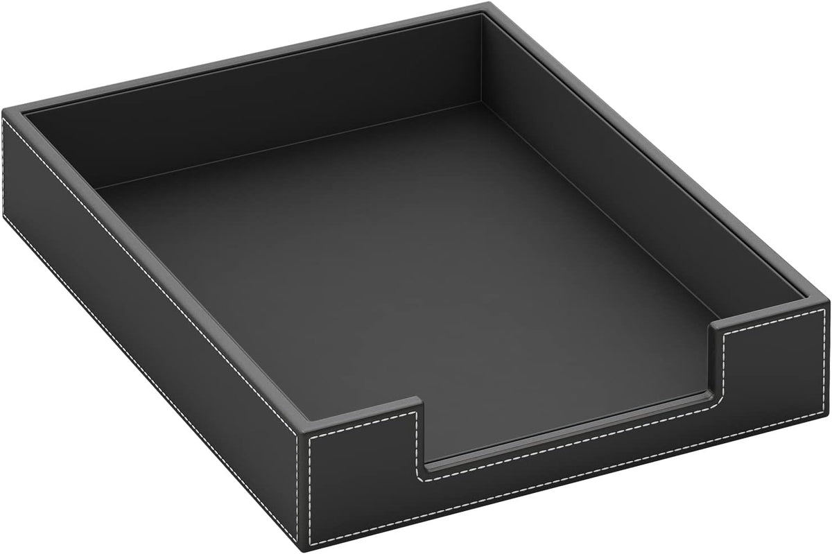 Leather Letter Tray, Elegant Desk Organizer for Office Supplies, Mail, Paper, File, Magazine, Perfect Office Organization for Desktop(Black)