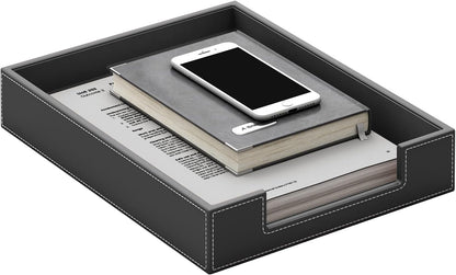 Leather Letter Tray, Elegant Desk Organizer for Office Supplies, Mail, Paper, File, Magazine, Perfect Office Organization for Desktop(Black)