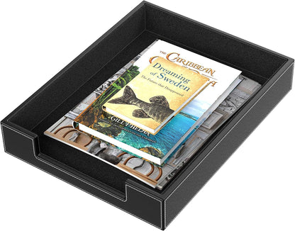 Leather Letter Tray, Elegant Desk Organizer for Office Supplies, Mail, Paper, File, Magazine, Perfect Office Organization for Desktop(Black)