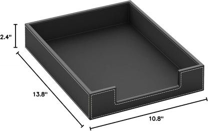 Leather Letter Tray, Elegant Desk Organizer for Office Supplies, Mail, Paper, File, Magazine, Perfect Office Organization for Desktop(Black)