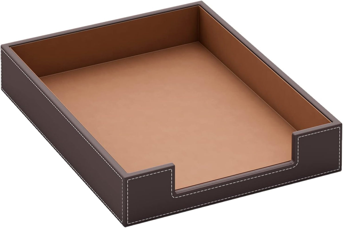 Leather Letter Tray, Elegant Desk Organizer for Office Supplies, Mail, Paper, File, Magazine, Perfect Office Organization for Desktop(Black)