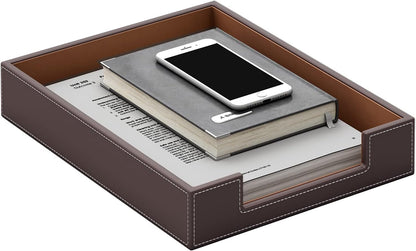 Leather Letter Tray, Elegant Desk Organizer for Office Supplies, Mail, Paper, File, Magazine, Perfect Office Organization for Desktop(Black)