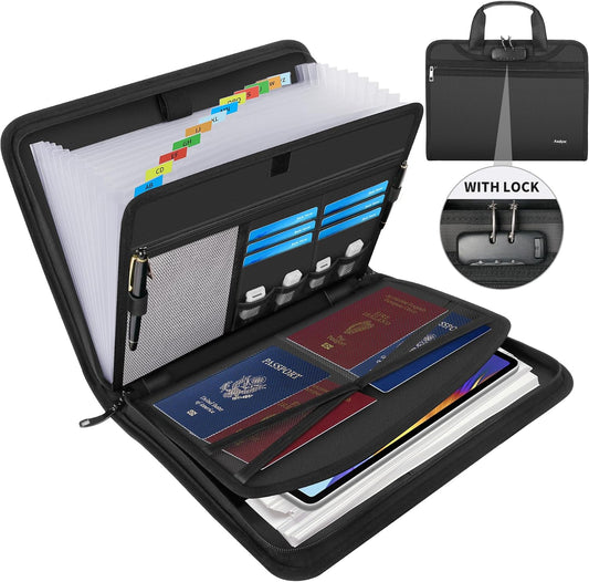 Important Document Organizer with Lock, Fireproof Accordion File Organizer