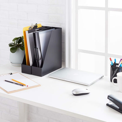 Plastic Desk Organizer Vertical Magazine Rack and File Holder, Black