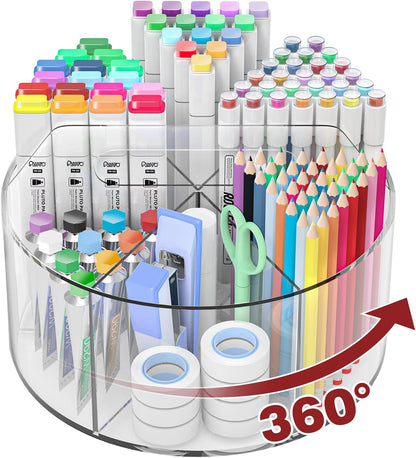 250pcs Acrylic Pencil Holder Marker Organizer, Back to School 360-Degree Rotating Pen Holder, Crayon Organizers for Kids Pencil Organizer Caddy Art Supply Lazy Susan Organizer for Desk Office